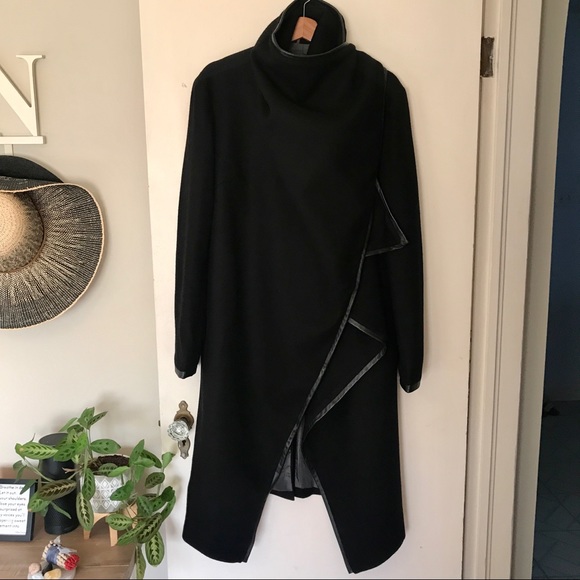 Custom Designed & Tailored Wool / Leather Coat, Size L - Picture 14 of 14